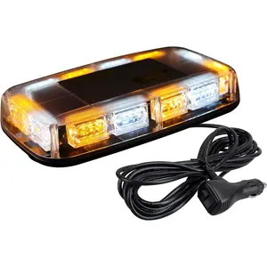 48LED Roof Top Strobe Lights, High Visibility Emergency Safety Warning LED Mini Strobe Light bar with Magnetic Base for 12-24V Snow Plow, Trucks, Construction Vehicles (Amber/White)
