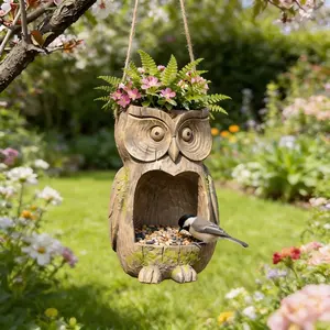Quiet Owl Outdoor Garden Statue, Bird Feeder and Planter, Perfect for Courtyard and Garden Decor, Elegant Outdoor Decoration, Garden Accessories