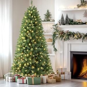 2025 4/5/6/7.5/9FT Pre-Lit Hinged Artificial Christmas Tree with Remote Control & Warm White Twinkling Christmas Lights, Foldable Stand – Perfect for Holiday Decor