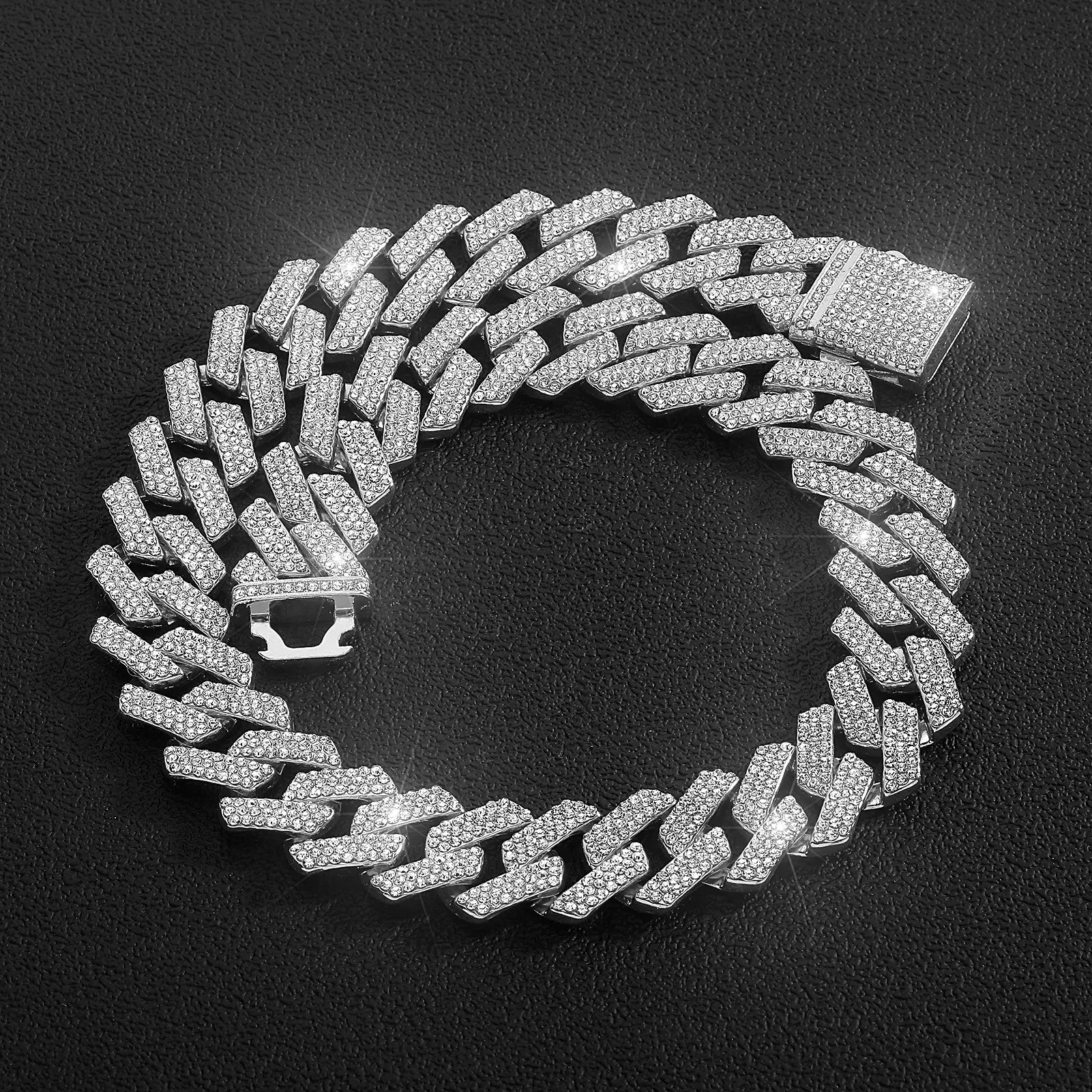 Iced Out 3 Row Cuban Link Chain, Heavy Hip Hop Necklace with Geometric Links, Hypoallergenic Metal Coating, Unisex Wear, Birthday Gift Ideas