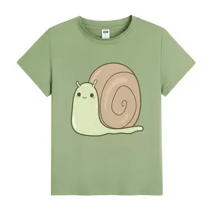 Charming White Milk Silk Tee for Women – Cute Cartoon Snail Graphic, Short Sleeves, Soft and Stylish