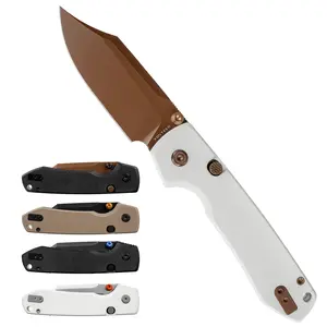 Vosteed Raccoon 2.0 Bowie Top Liner Lock Knife with 3.25" 14C28N Blade, G10/Micarta Handle, Thumb Stud & Reversible | Stainless Steel Clip – EDC Folding Pocket Knife