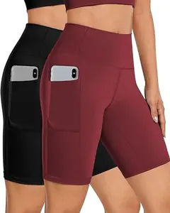 2-Pack High Waisted Biker Shorts for Women, Tummy Control Workout Shorts with Pockets, Summer Athleisure Essentials, Soft Stretchy Yoga Biker Shorts