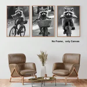 Funny Cartoon Raccoon Pattern Unframed Painting, 3 Counts/set Modern Artistic Canvas Wall Art, Wall Decor for Home Living Room Bedroom Study Room, Ornaments