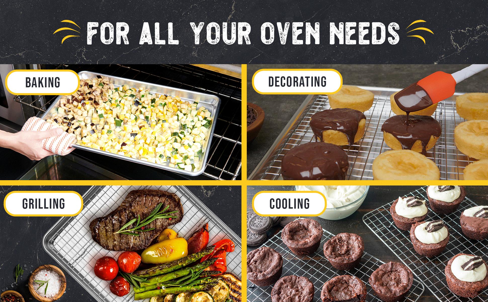 Checkered Chef Baking Sheet Pan and Cooling Rack - Half Sheet, 18" x 13" Aluminum Cookie Sheets and Stainless Steel Wire Rack for Baking