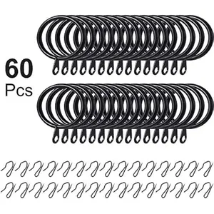 30 Pieces Metal Drapery Curtain Rings and 30 Pieces Hanging Metal Curtain Drapery Pin Hooks for Window Door Shower(32 mm,Black)