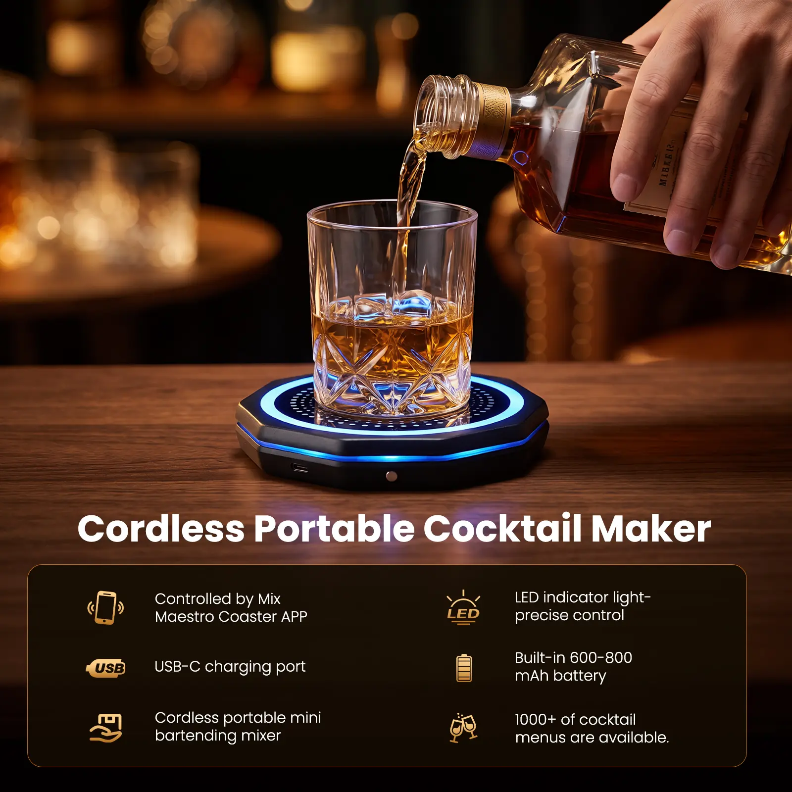Barsys Smart Coaster 2.0 –Smart Cocktail Maker Portable Cocktail Maker & Drink Mixer, App Controlled Automatic Cocktail Mixing Machine with 1000+ Recipes for Cocktails & Mocktails