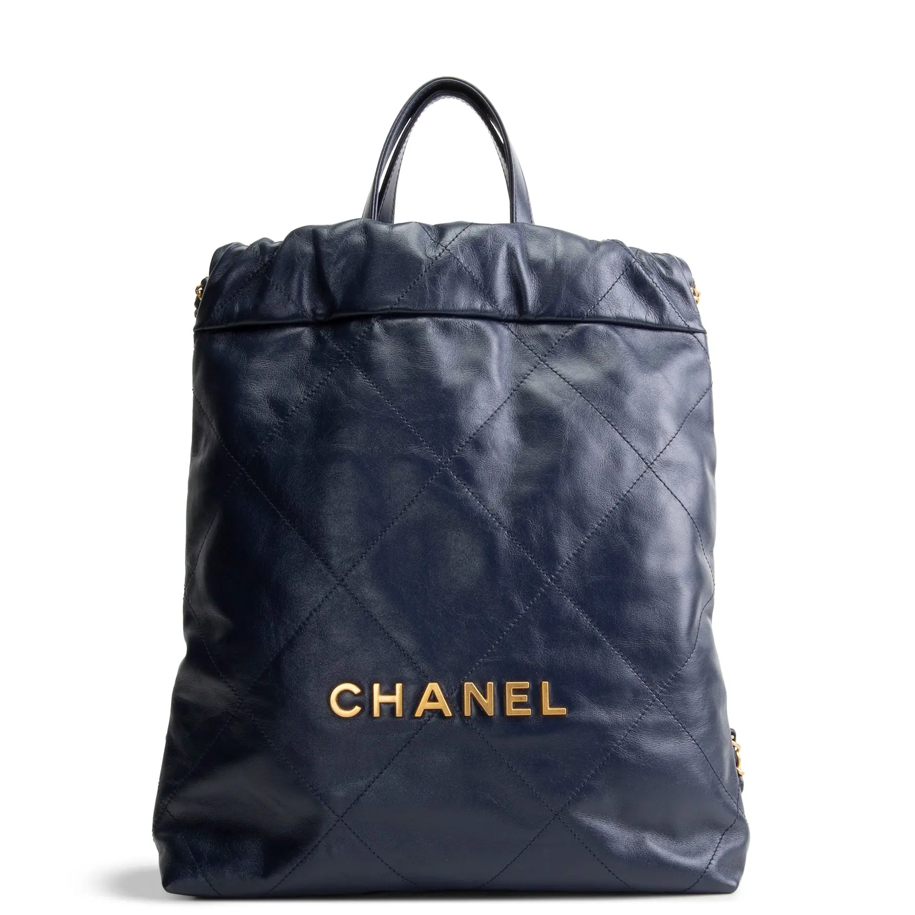Pre-owned CHANEL Quilted Calfskin Leather Backpacks Medium 22 Backpack Navy