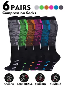 Compression Socks for Men & Women, 20-30mmhg Knee High Design, Running Performance Recovery, 6 Pairs for Circulation Support