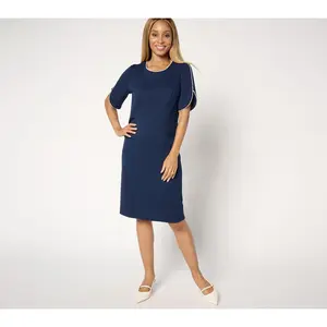 Susan Graver Regular Smart Ponte Dress with Pearl Trim