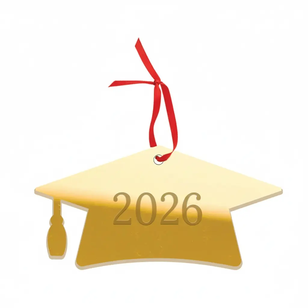 2026 Mirrored Gold Grad Cap Graduate Ornament #ACOR-GRADCAP26-MRGD