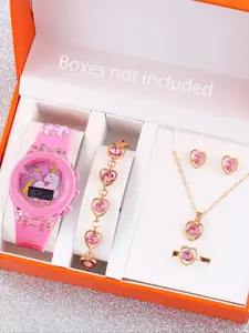 Cute Cartoon Unicorn Design Watch & Jewelry Set, Including Watch & Necklace & Bracelet & Ring & Earrings, Fashion Accessories for Girls