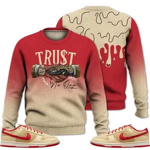 Dunk Low Strawberry Waffle Sweater, Fabric Knitwear Snake Trust No One Graphic Tee Streetwear Sneaker Color Match Shirts Menswear Casual Acrylic Tops Wool