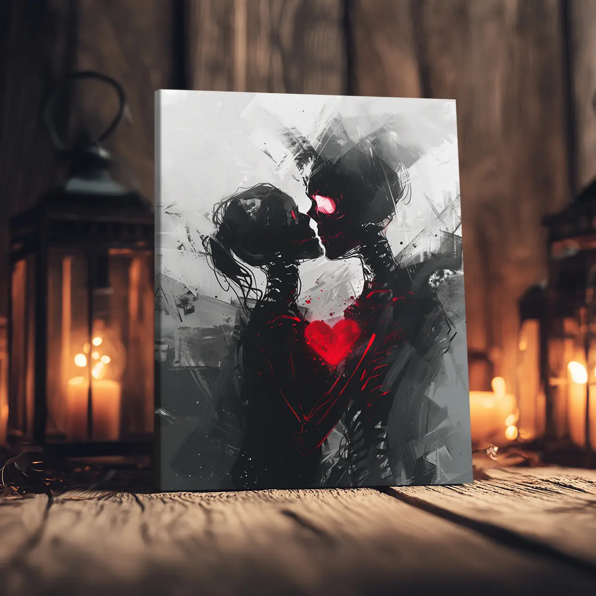 1 Count Wooden Framed Canvas Prints, Skeleton Love Dark Art Print Poster, Until you're a skeleton, Halloween Decorative Poster Party Hanging Picture, Modern Art For Home Decoration, Ideal Gift, Waterproof, Art Wall Decoration
