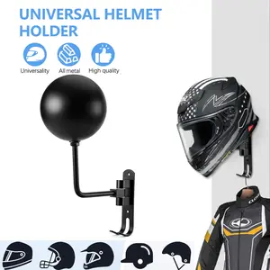 Helmet Stand with Hooks, Hat Rack, Wall-Mounted Motorcycle Helmet Display Holder, 180 Degree Key Ring Hook, Living Room Accessory, Wall Mounted Storage