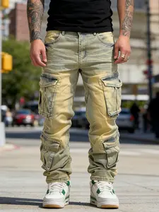 SRETOUU Street Fashion Men’s Baggy Multi-Pocket Cargo Jeans — Straight-Leg Casual Denim Pants Streetwear Menswear