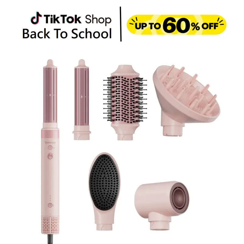 Tideway Prowaver 6-in-1 Ionic Hot Air Styler Wrap - Blow Dryer Brush with Auto-Wrap Curlers, Thermal Blowout Hair Tool, Dual Voltage (100-240V) Global Universal Hair Care Appliance, Travel Bag, Frizz-Fighting Styling Tool, Thermal Brush