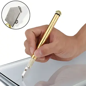 VAYWET Glass Cutter with Diamond Head & Steel Blade for 3-12mm Glass Professional Cutting, Anti-Skid Pencil Style Oil Feed Carbide Tip Golden Wheel 155mm Aluminum Metal Handle 3MM ALLOY LARGE WHEEL Work Tiles Mirror Cutting Hand tools