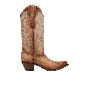 Corral Boots Womens Brown Embroidered Studded Snip Toe Pull On  Casual Boots Mid Calf Mid Heel 2-3" - Brown
