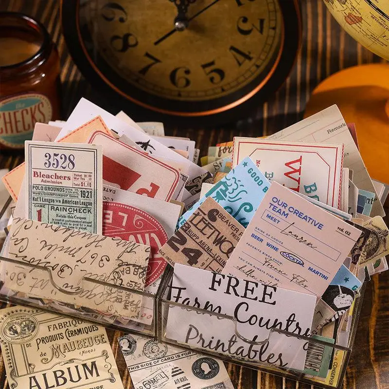 50pcs/pack Random Retro Aesthetic Pattern Sticker, Self-adhesive Scrapbooking Material Paper, Decorative Sticker For Stationery Laptop Guitar Luggage