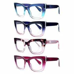 4-Pack of Women's Blue Light Blocking Reading Glasses Stylish gradient-tinted oversized lightweight frames Featuring spring hinge design and premium blue light blocking lenses Ideal for daily commutes, computer work, and holiday gifts