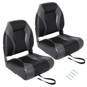 High Back Folding Boat Seats 2 Pack – Thick Sponge Cushion – Water-Resistant PVC & Aluminum Hinges – Comfortable Marine Chairs for Fishing, Speedboats, Pontoon, Canoe, Deck