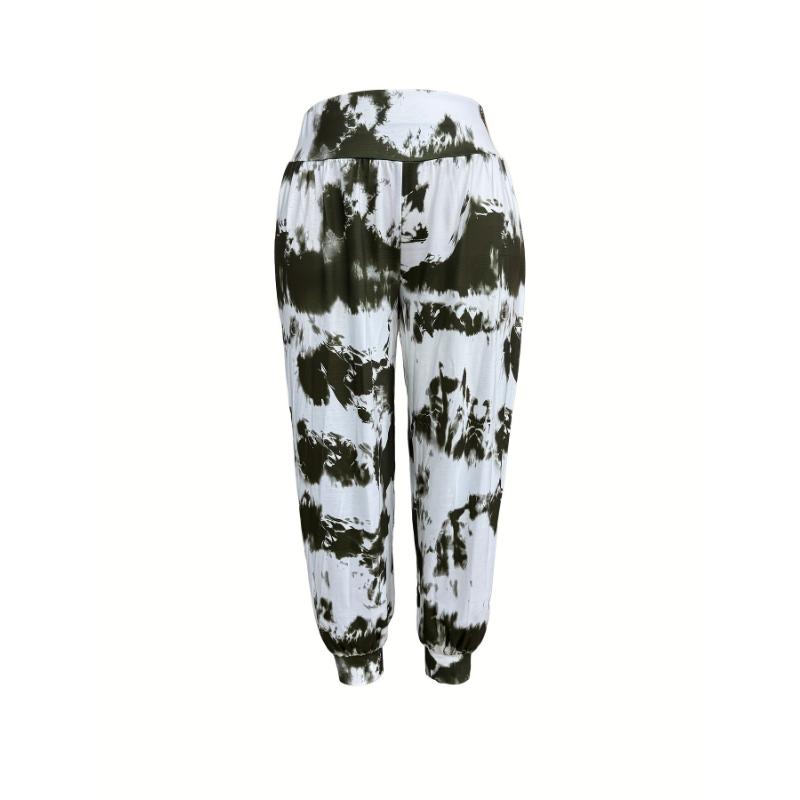 Plus Size Tie Dye Print Baggy Joggers, Casual Elastic Waist Pants For Spring & Summer, Women's Plus Size Clothing