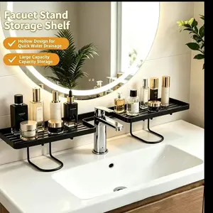 Kitchen Faucet Shelf, Bathroom Sink Organizer, No Drilling, Water Drainage, Storage Rack for Bath Accessories, Space-Saving Design