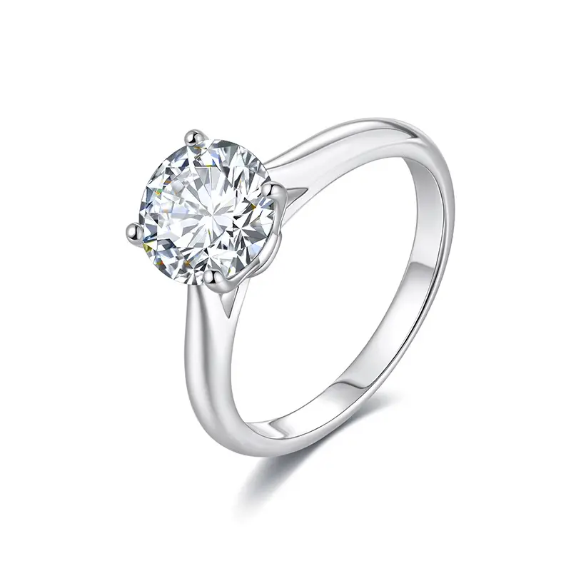 1-2ct Round VVS Synthetic Moissanite S925 Solitaire Four-Prong Ring Band Engagement Wedding Ring Daily Costume Jewelry Accessories Anniversary Valentine's Day Gifts for Her Women Girls