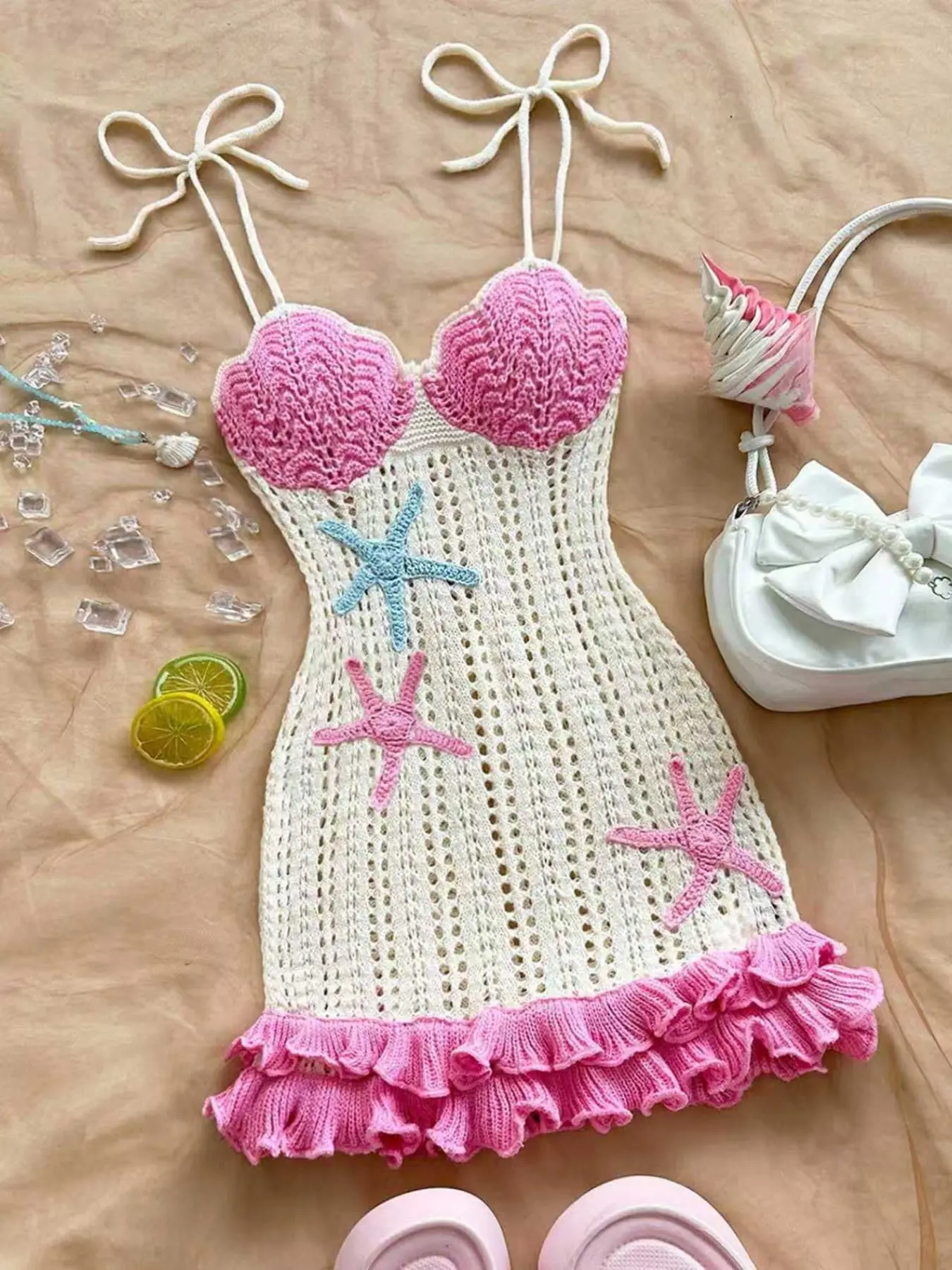 Women's Peach Starfish Decorated Two-Layer Ruffle Strap Knit Dress, Perfect for Vacation, Date, Tea Party, Beach, Cruise, City Travel - TikTok Shop Women's Peach Starfish Decorated Two-Layer Ruffle Strap Knit Dress, Perfect for Vacation, Date, Tea Party, Beach, Cruise, City Travel - TikTok Shop