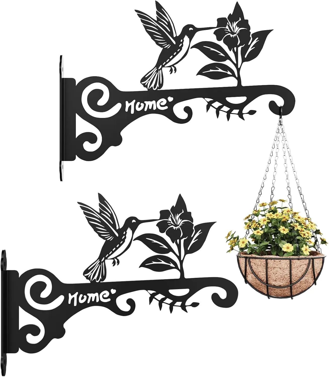 Bamworld 2-Piece Heavy-Duty Weatherproof Metal Wall Mount Hanging Plant Holder - Bird Motif, Shepherd Hook, Easy Installation, Screws Included, Indoor/Outdoor Garden Decor (Fits Flower Pots, Lanterns), Heavy Duty Planter