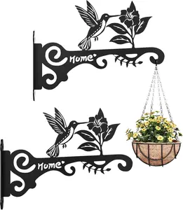 Bamworld Plant Holder Set of 2 with Bird Design, Robust Metal Flower Box Holder, Decorative Balcony Box Holder, Versatile Hanging Basket Holder and Lantern Holder for Garden and Home