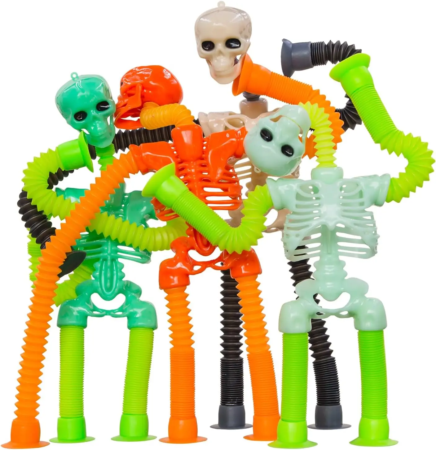 Cozy Fall Gifts Pop Tubes Skeleton Fidget Toys for Kids, 4Pack Fidget Pop Toys Telescopic Suction Cup Toy for Stress and Anxiety Relief, Halloween Goody Bag Fillers for Kids and Toddlers