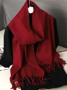 Women's Winter Long Wool Scarf, Warm Knit Headscarf, Plain Color Shawl, Casual Fitted Wrap, All Seasons Accessory