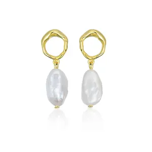 DW Baroque Pearl Earrings 18K Gold  plated Bronze