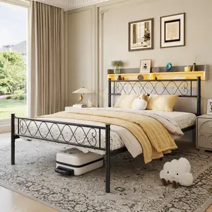 SA-Garvee 12.2 Inch Twin XL to King Size Metal Platform Bed Frame with Victorian Vintage Headboard and Footboard/Mattress Foundation/Under Bed Storage/No Box Spring Needed/Easy Assembly/Noise Free, Black