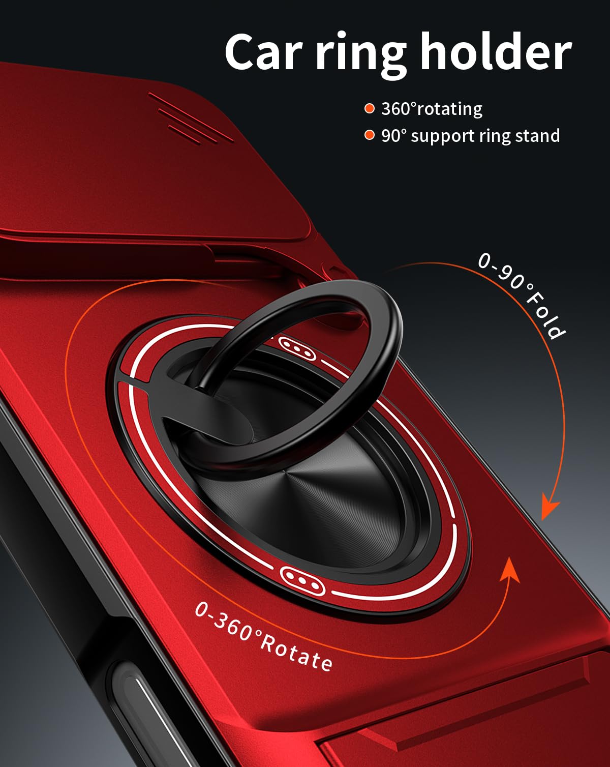 Slide Lens Protection 360° Rotate Magnetic Ring Kickstand   Shockproof Heavy Duty Protective Cover Ultra Thin Compact Design for iphone 17 pro case Pro Max/16 pro max cases/15/14/13/12/11 Series & Samsung mobile phone series with Protector