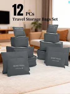 12-Piece Travel Storage Bags Set, Fashionable Portable Organizer, Ideal for Clothes and Underwear, Perfect for Trips and Vacations, Zipper Pouches, Travel Organization Pouch