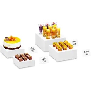 4PSC Buffet Risers, Display Stand for Catering Dessert Collectibles - 1 Set (7", 8", 9", 10") in White Cube Boxes Nesting Riser