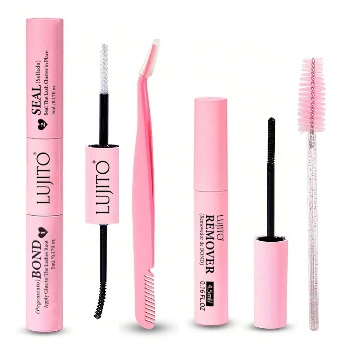 4-Piece Lash Bond & Seal Kit, 10ml Individual Lashes Glue & Seal, Super Strong Hold, DIY Eyelash Extensions, Glue Remover 4.5ml, Eyelash Brush & Tweezers, includes lash tools, Cosmetic, Eyelash Extension Supplies