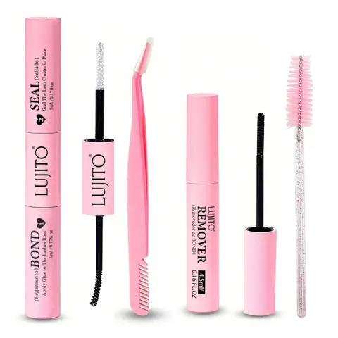 4-Piece Lash Bond & Seal Kit, 10ml Individual Lashes Glue & Seal, Super Strong Hold, DIY Eyelash Extensions, Glue Remover 4.5ml, Eyelash Brush & Tweezers, includes lash tools, Cosmetic, Eyelash Extension Supplies