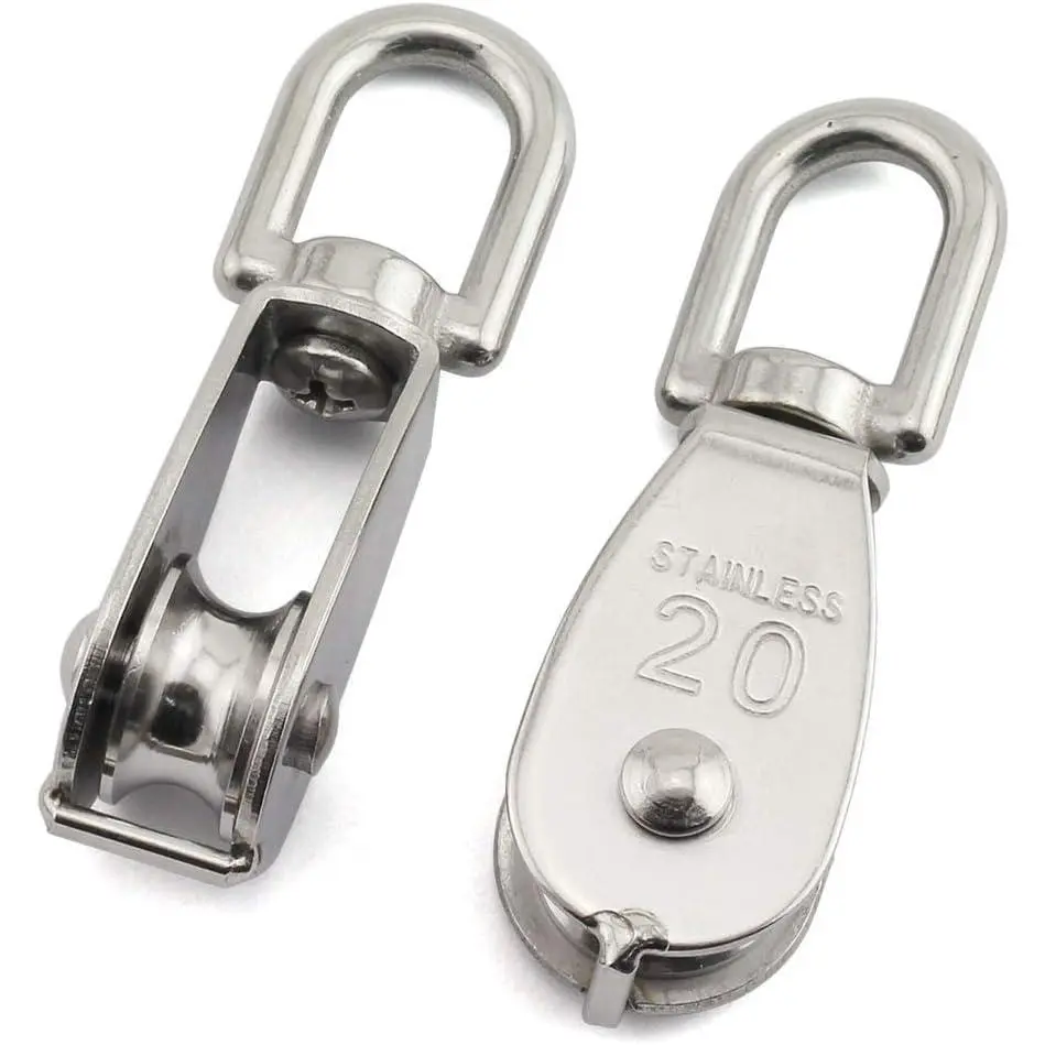 1-Pack M20 Single Pulley Block Stainless Steel Heavy Duty Hardware Single Wheel Swivel Rigging Lifting Wheel Fixed Pulley for Wire Rope Loading 75kg
