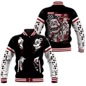 Fnaf Themed Varsity Baseball Jacket Unisex, Horror Gaming Bomber, Spooky Streetwear Outfit, Scary Gift For Players