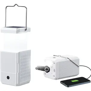2 Pack Camping Lantern Rechargeable, Hand Crank & Solar Camping Lights with USB Output, Tent Lights for Camping, Portable Camp Lamp, Camping Hurricane Home Power Failure Essentials (White, 2 Pack)