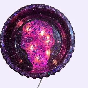 Handmade Resin Purple Skull Ashtray with Fairy Lights - Lighter Design