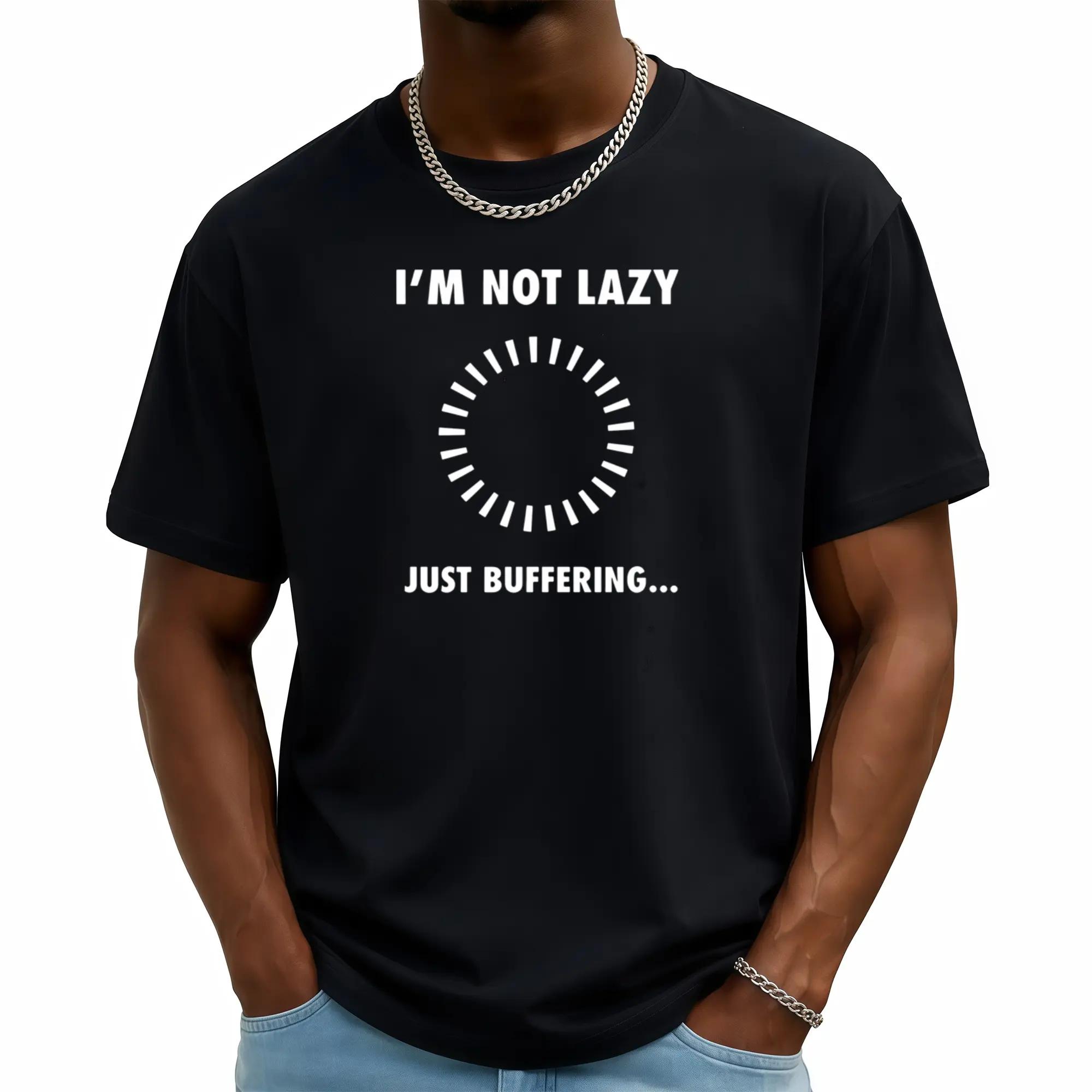 I'm Not Lazy Just Buffering for Programmers & IT Professionals - Funny Coding Joke Gift for Men & Women, 100% Cotton S-XXXL, Geek Engineer Apparel with Buffer Icon Loading Symbol