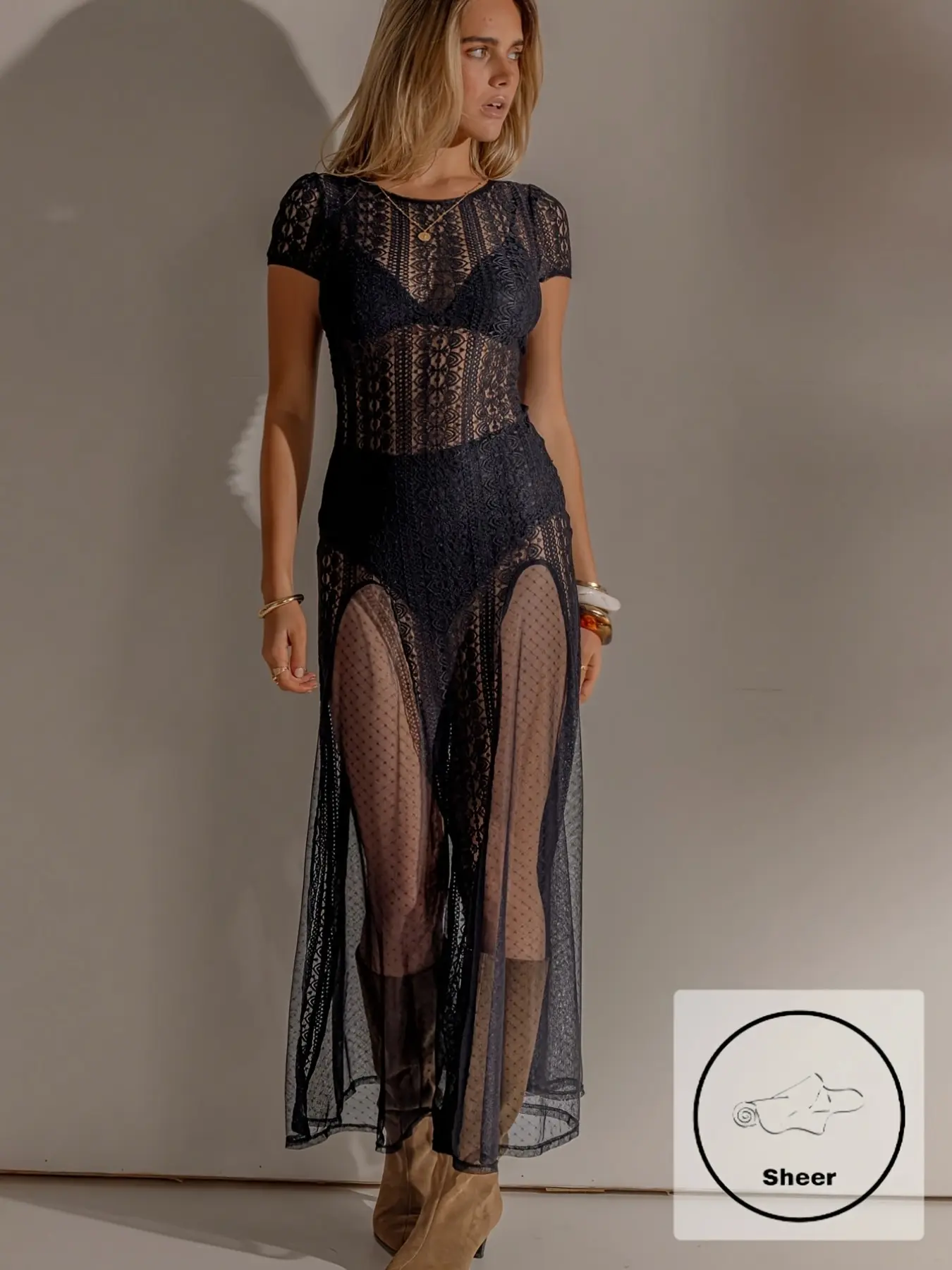 Women's Sheer Lace Dress, Elegant Transparent Design, Perfect for Special Occasions, Formal Wear, Evening Wear, Evening Event Clothing, Comfortable & Stylish, Ideal Gift Choice, Elegance, Womenswear, Chic, Elegant Party Gown