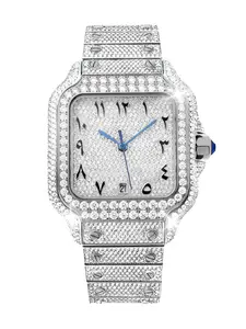 Luxury Fashion Moissanite Automatic Mechanical Watch, Durable Watch, Stainless Steel Square Gemstone Wristwatch, Analog Display, All Seasons Style