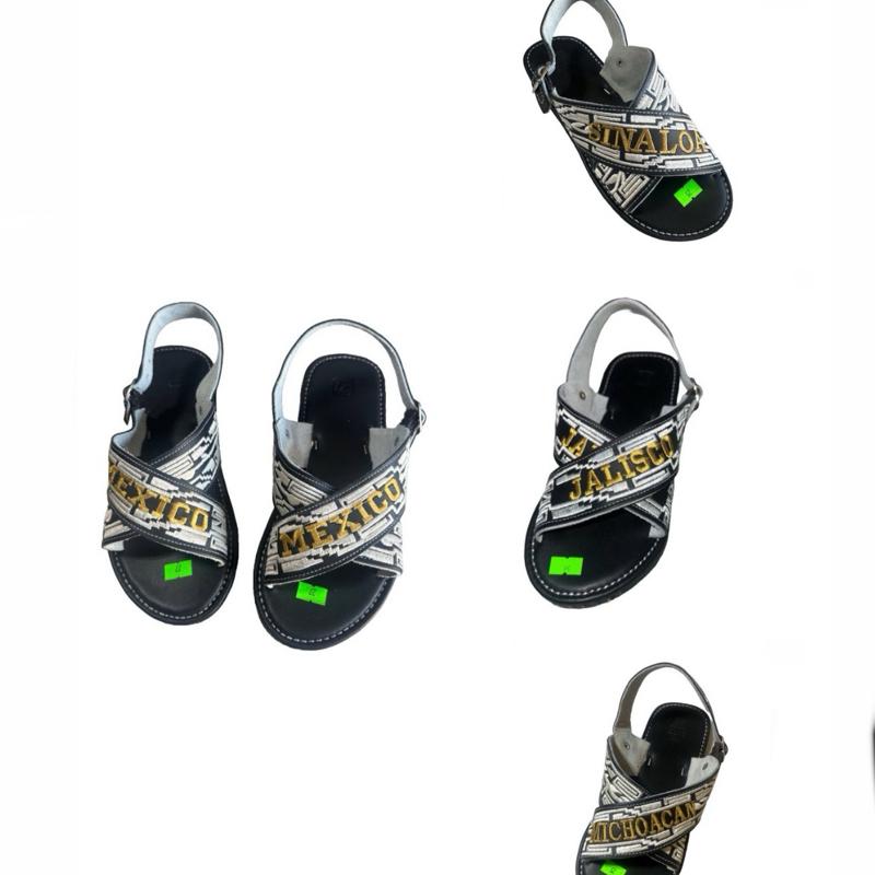 Huaraches de Estados de Mexico / Crossed sandals embroidered Mexican States Tire Sole Natural Cowhide Leather