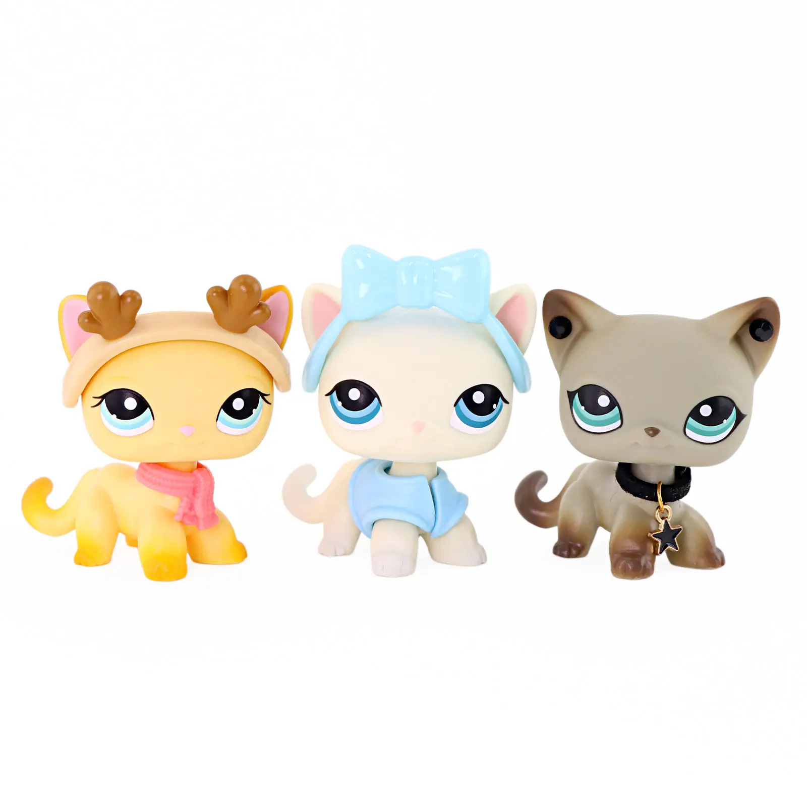 3 Pcs Kawaii Big Eye Kitten Figurines With Accessories, Mini Kitty Animal Figures, Collectible Cartoon Cat Toys, Desktop Ornament Gift for Kids & Cat Lovers
